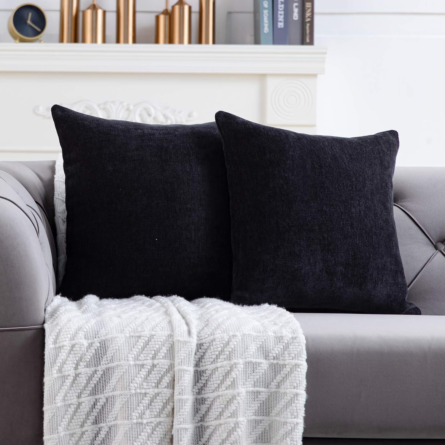 Anickal Blue Grey Pillow Covers 18x18 Inch Set of 2 Solid Rustic Farmhouse Decorative Throw Pillow Covers Square Cushion Case for Home Sofa Couch Decoration : Home & Kitchen