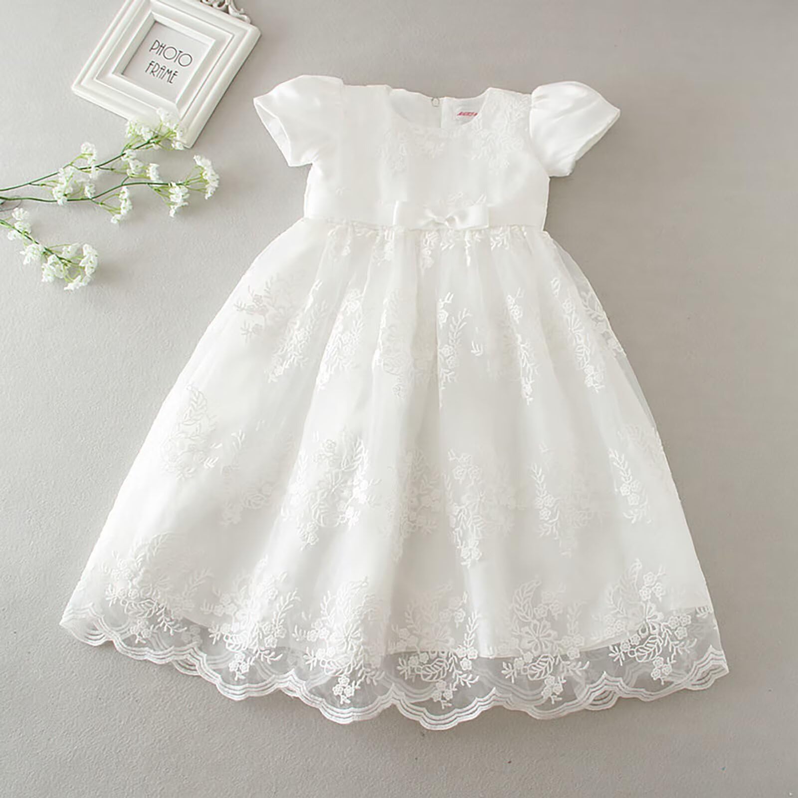 bébé Robes de baptême Longues Robe de baptême Blanche Robes d'occasion spéciale pour Anniversaire de Filles - 5