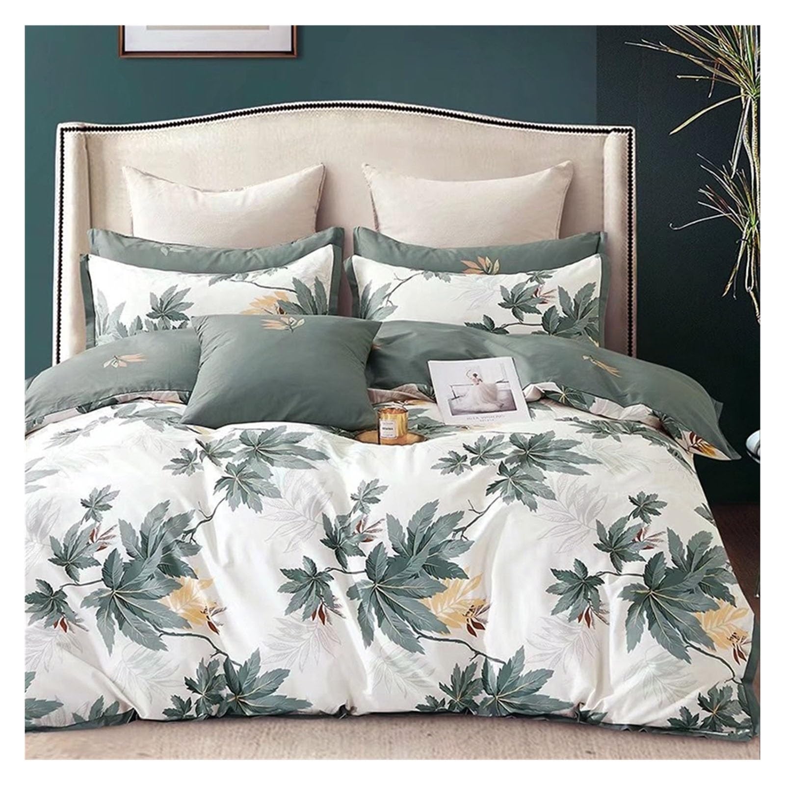 Housse de couette à fleurs jaunes en coton avec parure de lit 4 pièces style rustique