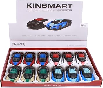 KiNSMART Box of 12 Bugatti Chiron Supersport Livery Edition, ASSTD 5423DF - 1/38 Scale Diecast Model Cars