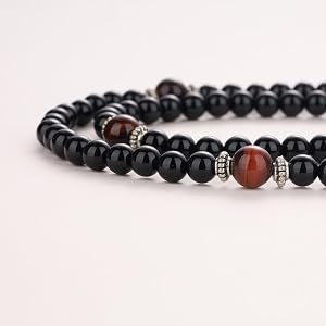 COAI Mala 108 Perle In Onice E Occhio Di Tigre, Bracciale E Collana Da Meditazione E Preghiera, Con Pietra Guru E Simbolo Shou