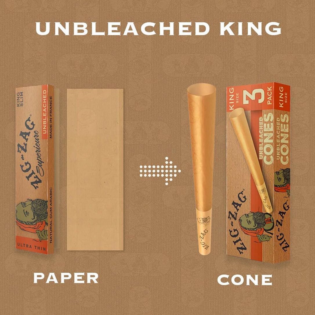 ZIG-ZAG Pre Rolled Cones 1 1/4 Size Unbleached (24-6 Packs) - Slow Burning with Tips & Packing Tubes Included - Natural Fibers Rolling Paper (144 Cones)