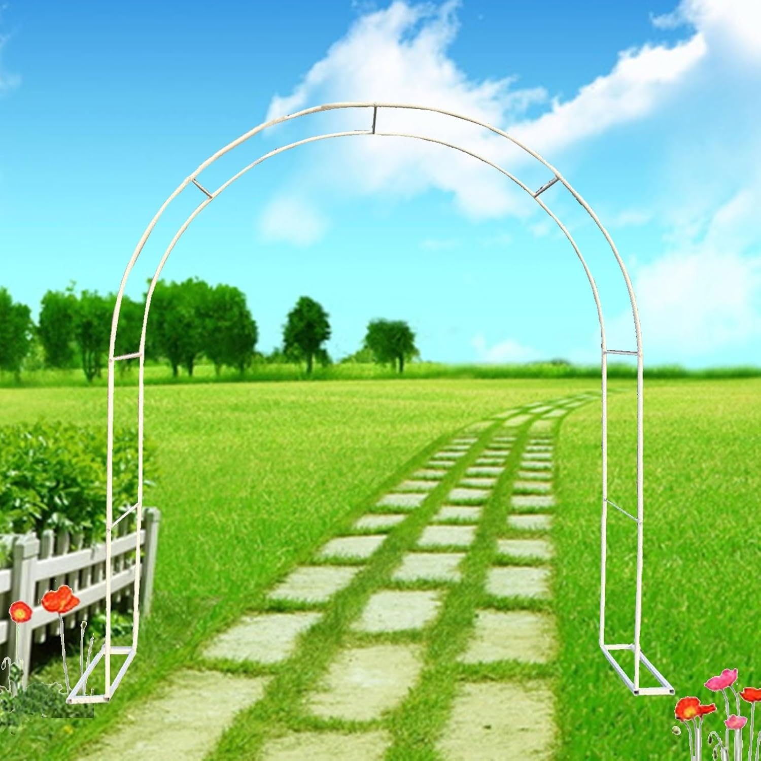 Wrought Iron Garden Arch, Metal Rose Arch, Garden Arches for Climbing Roses, Wedding Vine Garden Arbor, Garden Arbor Pergola, Easy Assembly, for Various Plants, Bridal Party Decor (Color : White, Si