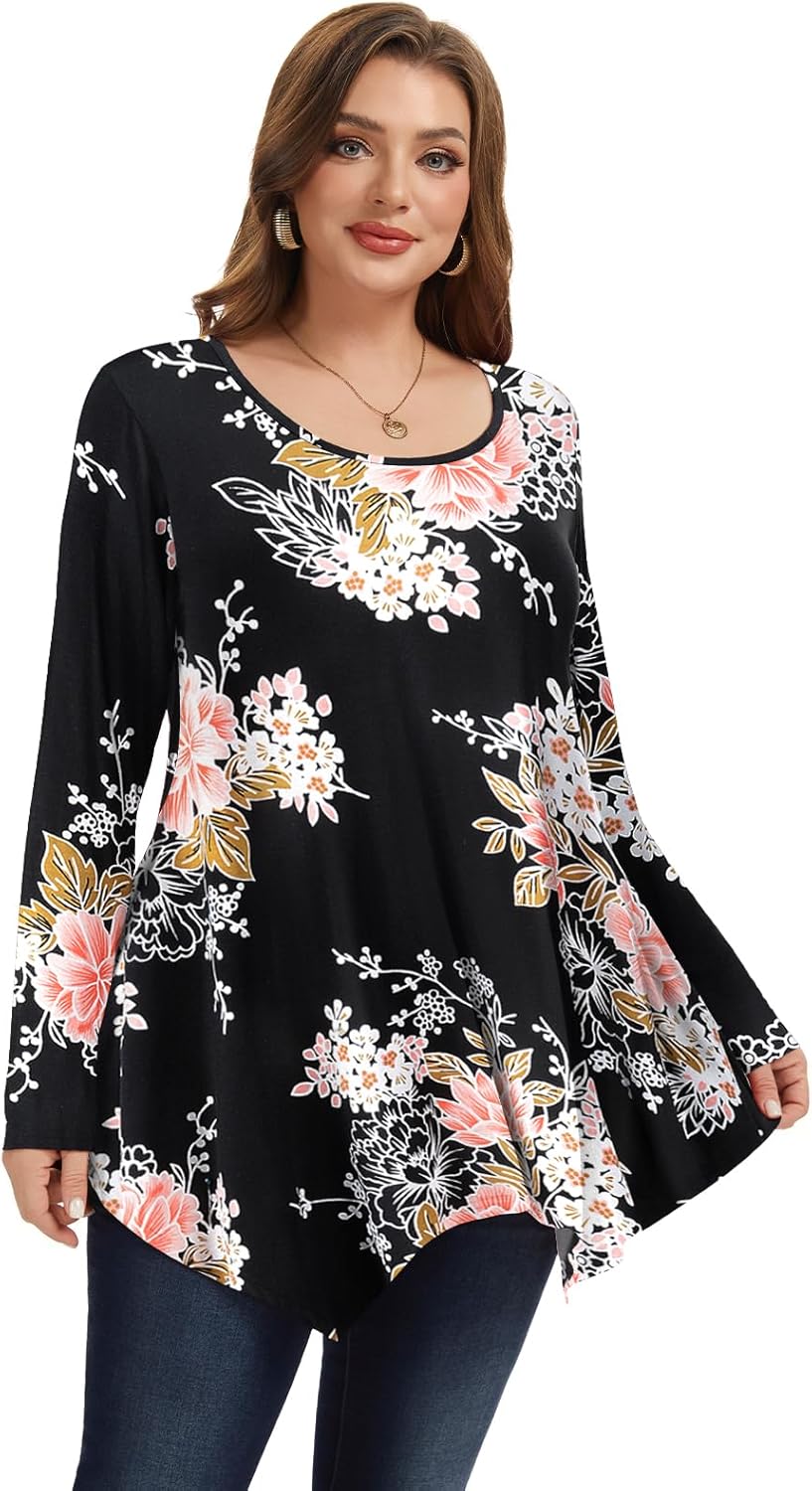 LARACE Womens Long Sleeve Flattering Comfy Tunic Loose Fit Flowy Top - Image 2