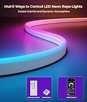 Vista 2 de DeckTok Luces de Cuerda LED de Neón - Control LED Flexible con App/Control Remoto Luces de Cuerda 16.4 Pies Múltiples Modos RGB IP65 Impermeable