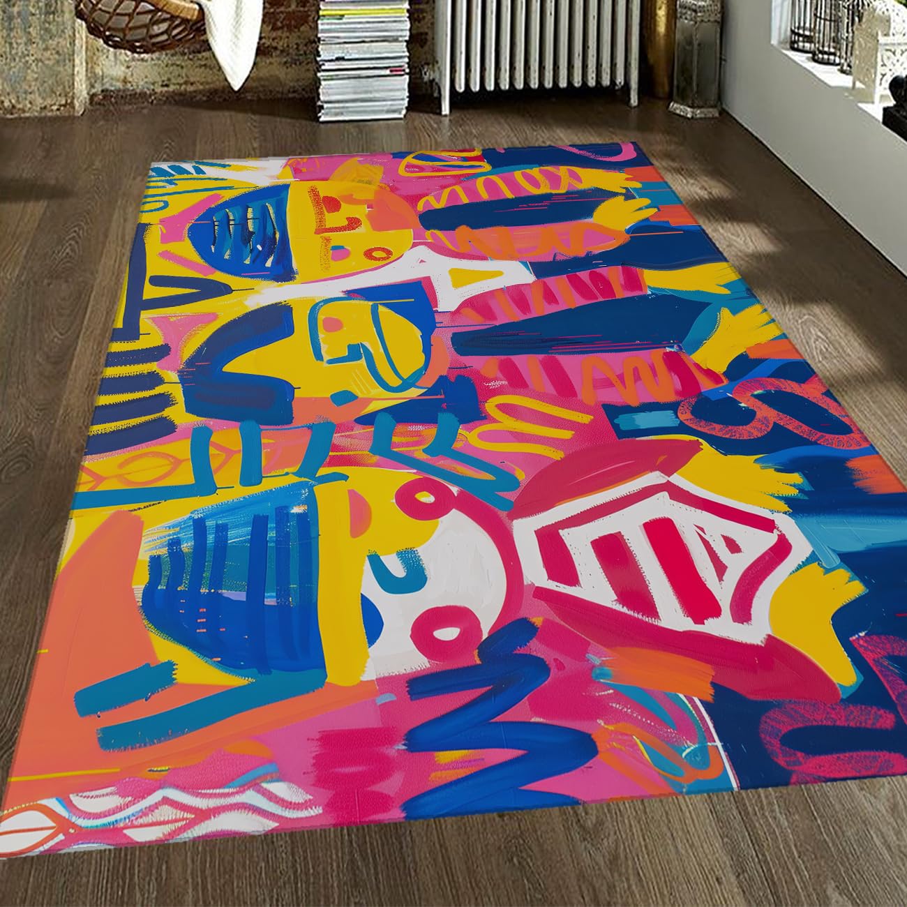 Tapis graffiti 120x180cm art abstrait minimaliste coloré pour entrée et chambre