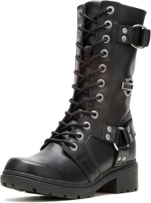 Harley-Davidson FOOTWEAR Womens Eda Zippered Motorcycle Casual Boots Mid Calf Low Heel 1-2