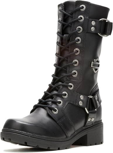 Harley-Davidson FOOTWEAR Womens Eda Zippered Motorcycle Casual Boots Mid Calf Low Heel 1-2" - Black