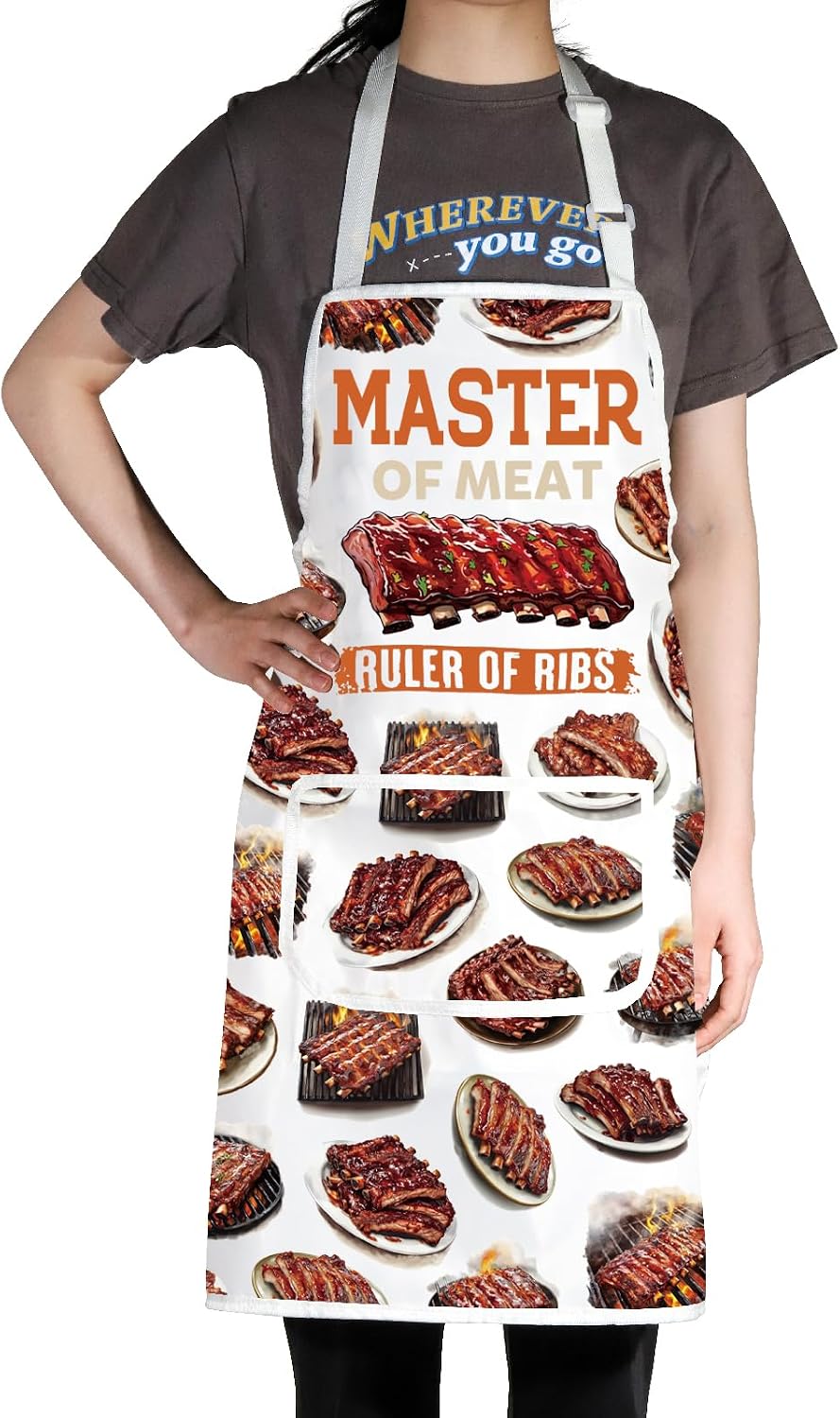 WZMPA Roasted Beef Rib Grilling Beef Rib Master Gift Apron Master Of Meat Ruler Of Ribs Adjustable Apron Beef Ribs Merch image 3