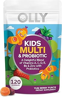 Kids Multivitamin & Probiotic Gummy, Digestive Support, Vitamins A, D, C, E, B, Zinc, Chewable Supplement, Berry Flavor, 60 day supply - 120 Count