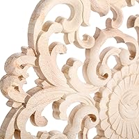 Vista 3 de MUXSAM Onlays de apliques redondos de madera, paquete de 2 calcomanías de madera tallada sin pintar para pared, armario, espejo, repisa, puerta