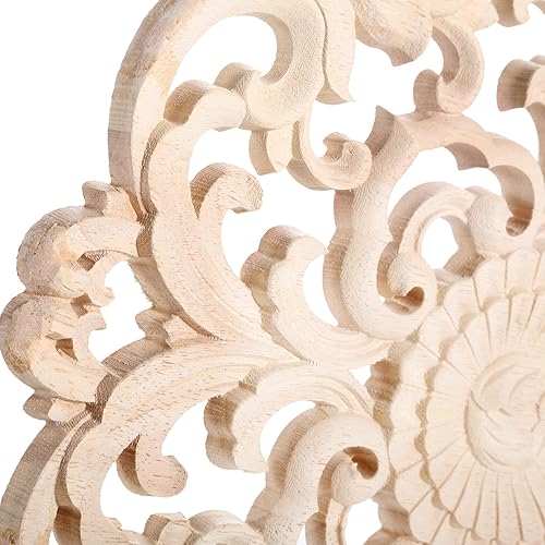 Miniatura 3 de MUXSAM Onlays de apliques redondos de madera, paquete de 2 calcomanías de madera tallada sin pintar para pared, armario, espejo, repisa, puerta,
