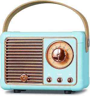 PRUNUS J-999 Mini Bluetooth Speaker with Radio FM, Retro Rechargeable Speaker, Bluetooth 5.0, Outstanding Good Audio, Support USB/TF/AUX/hands-free Calling (Blue)