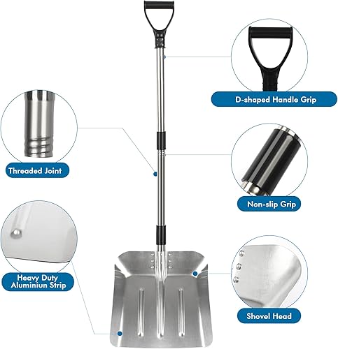 Miniatura 3 de Pala de nieve de aluminio para entrada, palas de nieve de 35 pulgadas de ancho para eliminación de nieve, resistente con mango largo, pala de nieve