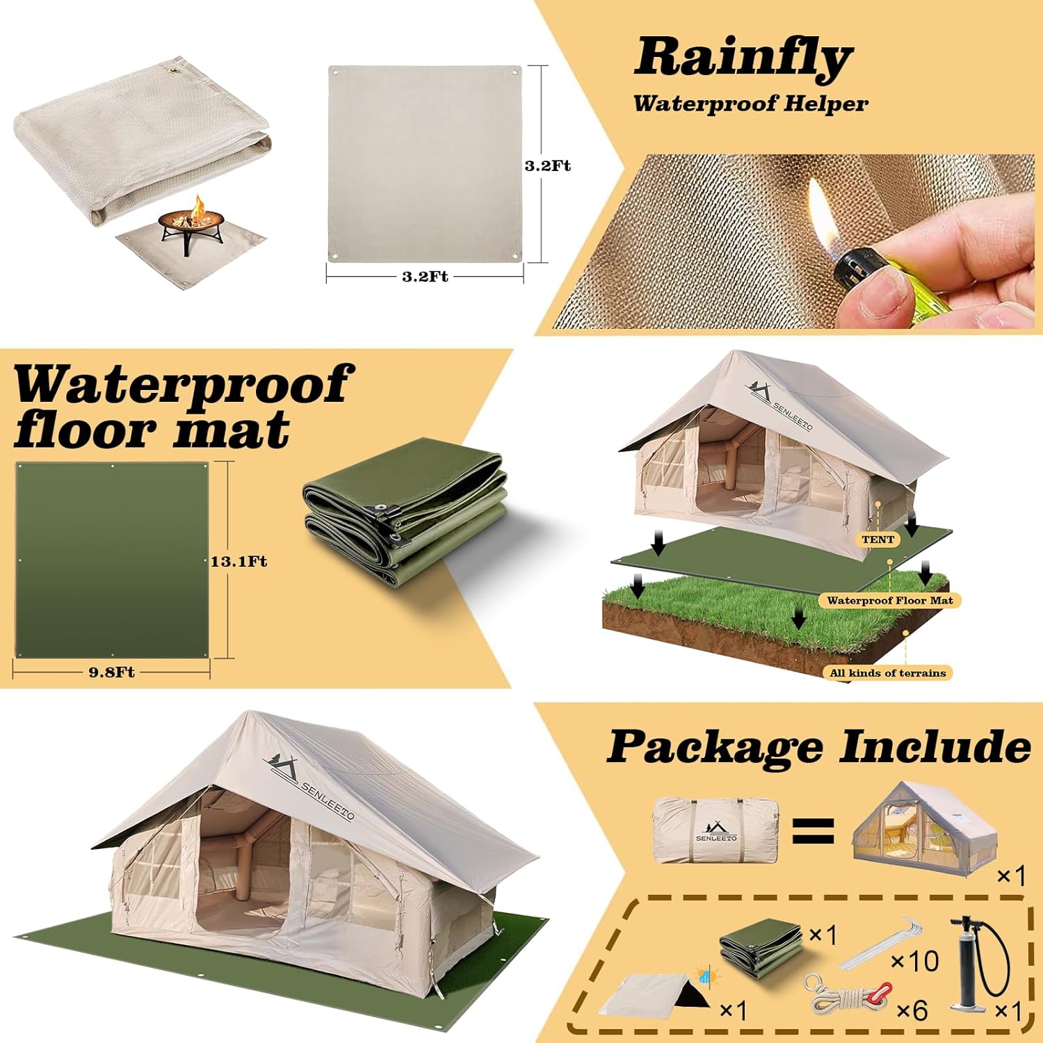 Inflatable Tents for Camping, Large Inflatable Camping Tent with Hand Pump, Easy Setup Tents for 4-6 People, Portable Glamping Tent