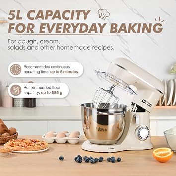 Kitchen in the box Compact Stand Mixer, 5L Food Mixer for Small Kitchens