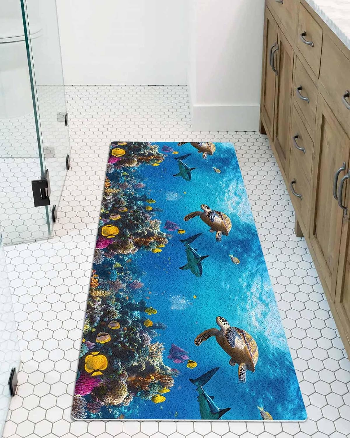 Sunrise Ocean Non-Slip Bathtub Mat, Colorful Abstract Modern PVC Bath Mat for Tub Quick Drying Shower Mats for Inside Shower, Foot Scrubber Loofah Bathroom Mats 24x16 Inches
