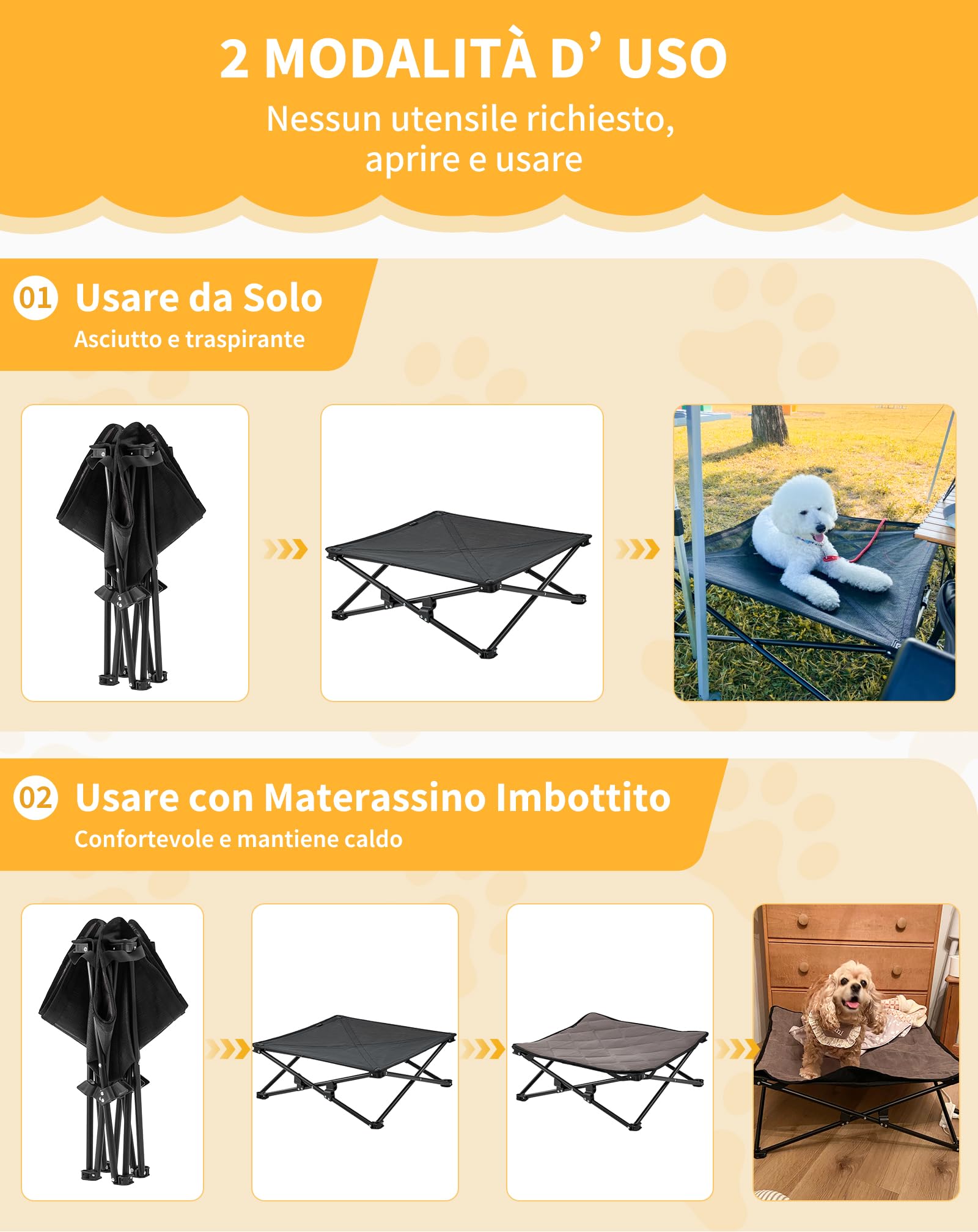 KingCamp Letto Rialzato per Cani con Tappetino Scamosciato Rimovibile, Brandina per Cani Rialzata Pieghevole in Rete Traspirante, Lettino Rialzato Rinfrescante per Gatto, da Giardino Campeggio, S