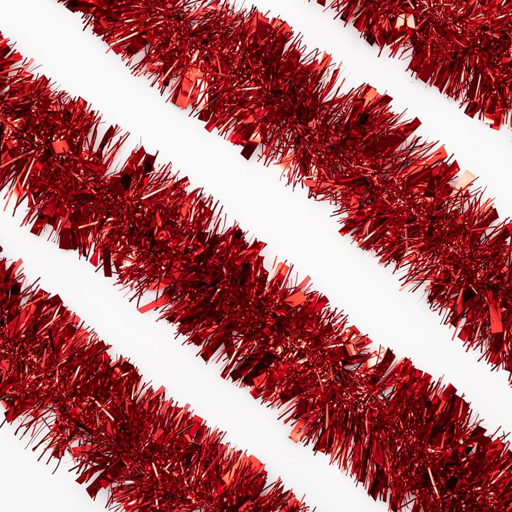 59 Feet Red Christmas Tinsel Garland Tree Artificial Christmas Garland ...