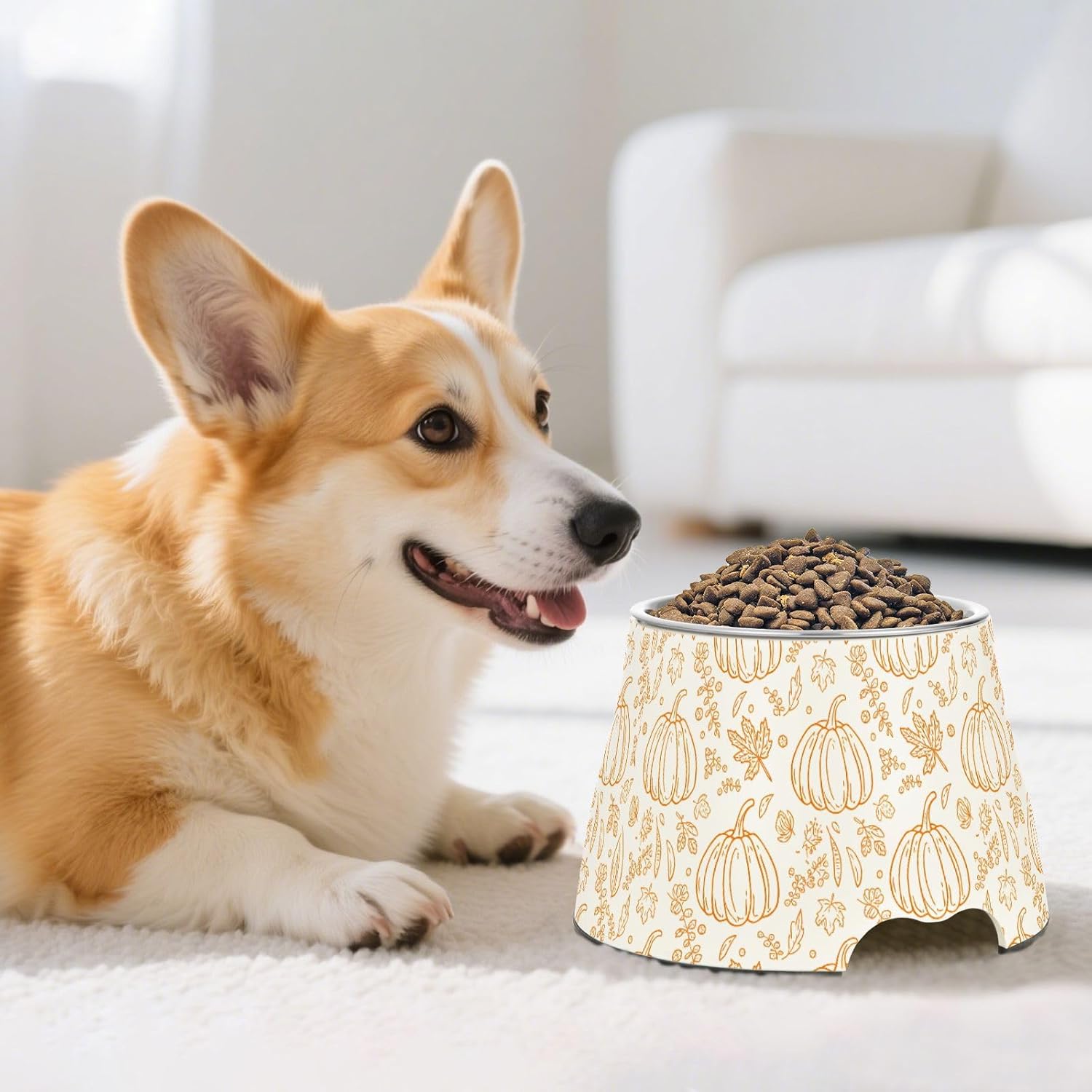 Autumn Fall Pumpkin Maple Leaves Thanksgiving Pet Bowl Elevated Dog Bowls with Stainless Steel, Raised Dog Bowl for Comfortable Feeding and Easy Cleaning, for Pets.23301113