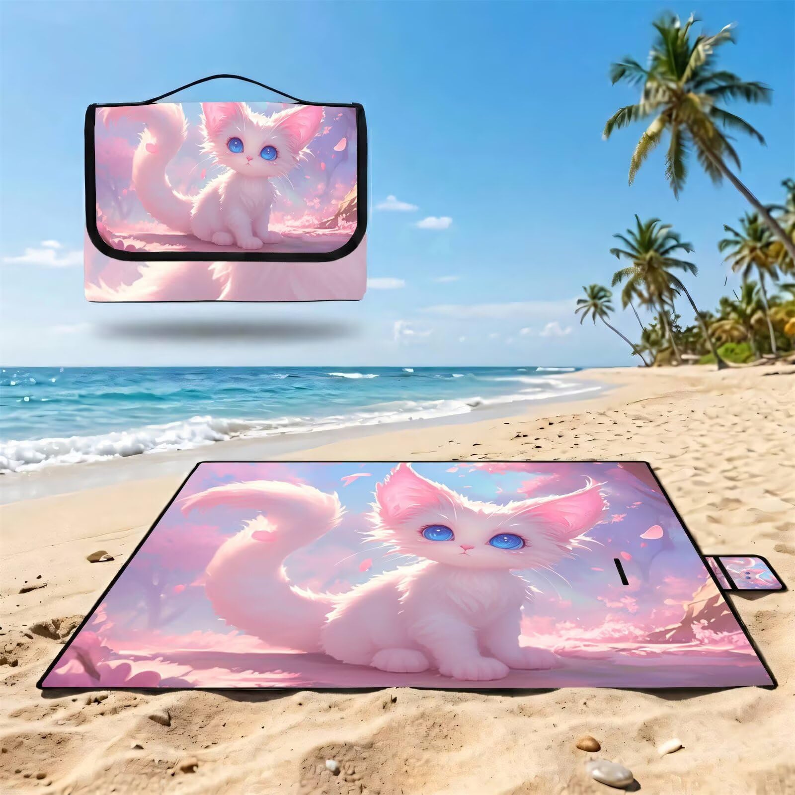 Coperta de Picnic 150x200 cm, gatto Manta Picnic Impermeable Anti-Sabbia Manta de Playa Pieghevole, Outdoor Picnic Blanket per Spiaggia, Camping, Giardino, Trekking - Giappone(3) FZ-197