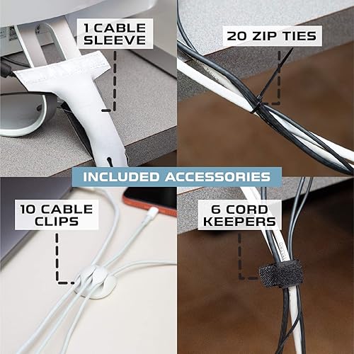 Miniatura 8 de Caja de organización de cables, paquete de 3, organizador de cables blanco con parte superior de madera oscura, ocultador para cables, regletas de