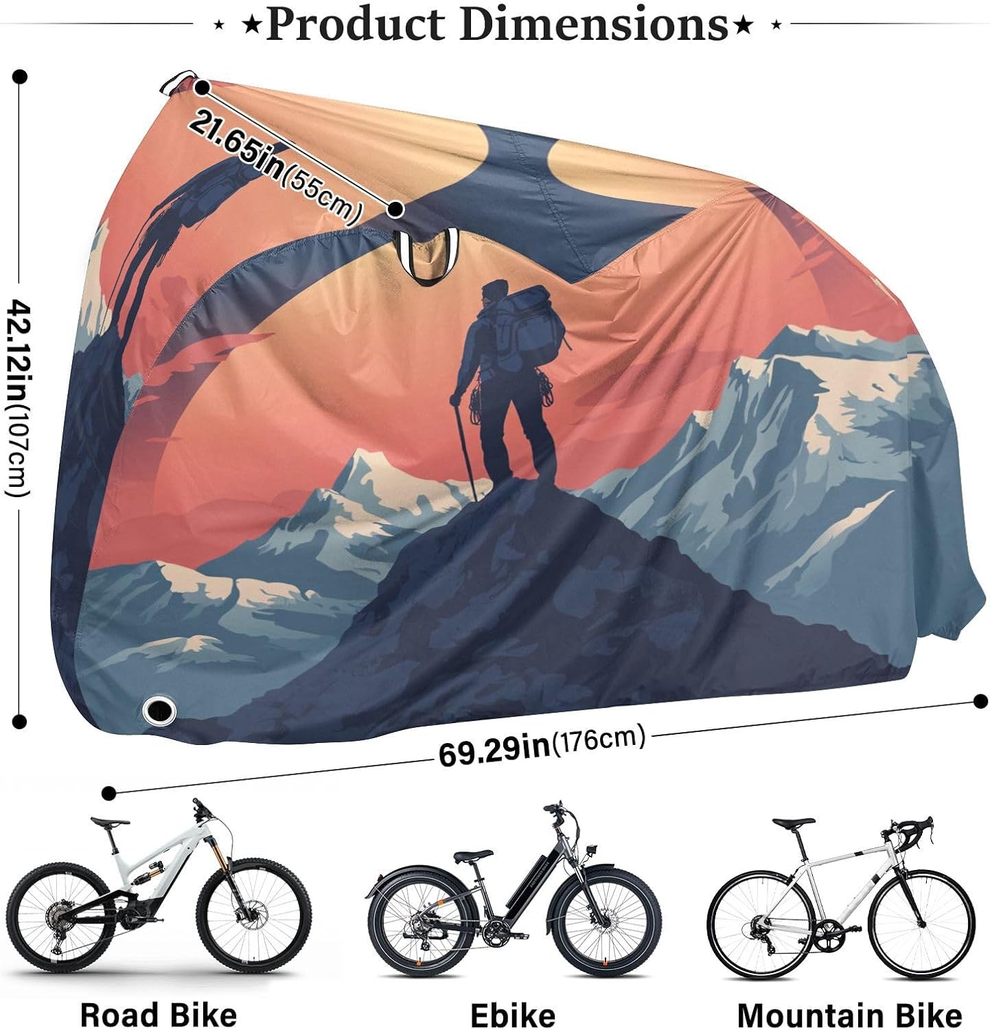 ALAZA Man Mountain Sunset Travel Bike Cover Waterproof Outdoor Ebike Bicycle Covers Tarp Protection for 1/2 Bikes, Sun UV Dust Wind Proof