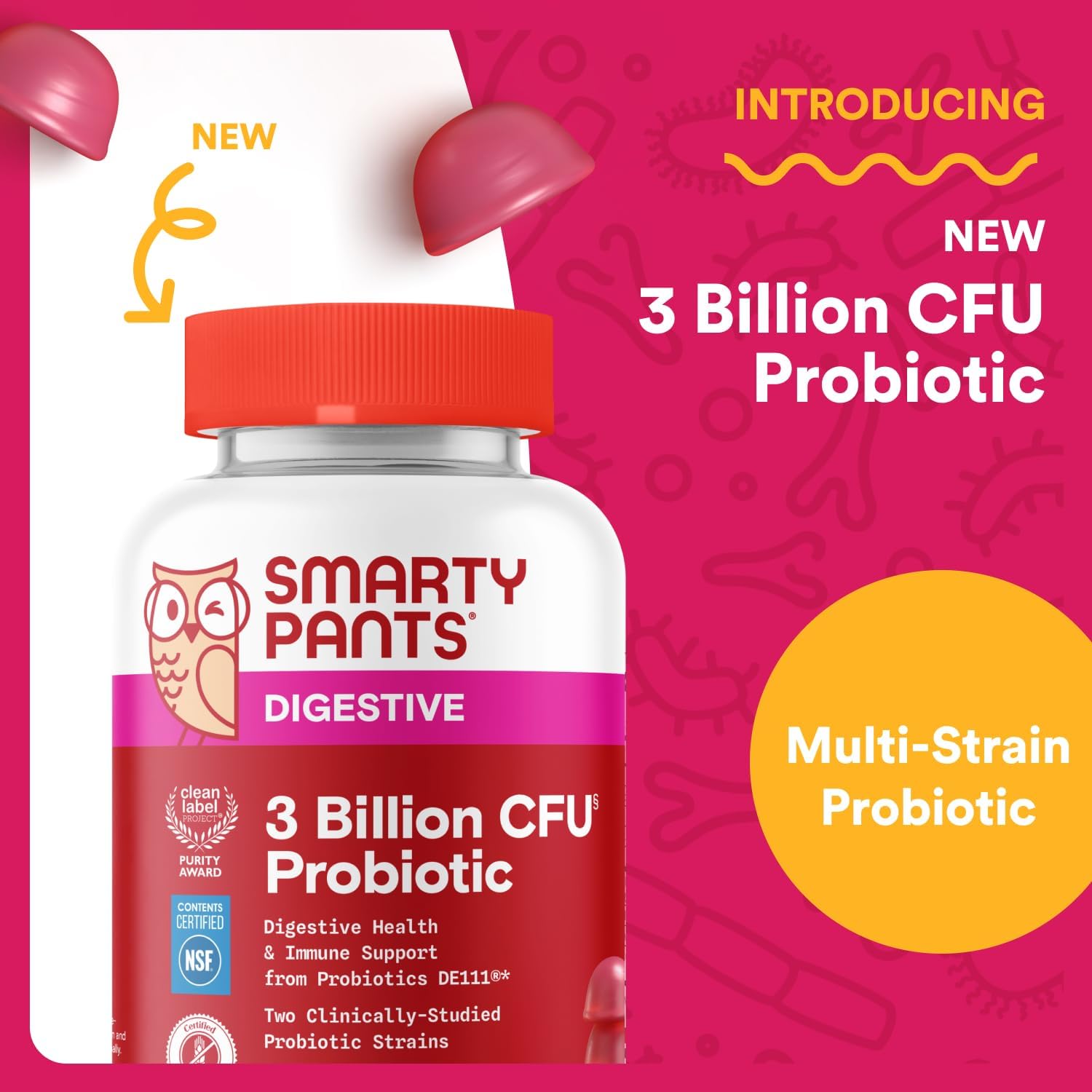 SmartyPants Adult Probiotic Gummies for Digestive Health: 3 Billion CFU, Gut Health and Immune Support Supplement, Clinically Studied Probiotic, Gluten Free, Strawberry, 30 Count (30 Day Supply) - Image 2