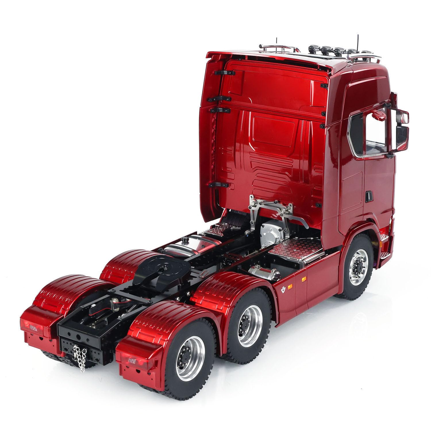wheelfun 1/14 6X6 RC Traktor LKW Metall Chassis Differentialschloss Achsen Licht Sound System Fernbedienung Auto 2-Gang-Getriebe Hobby Grade Modell (Burgundy)