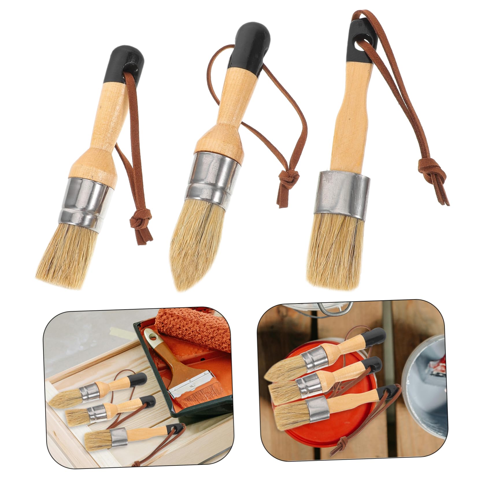 NUOBESTY 5 Series Juego De Pincel De Cera Oscuro Mate Casa Interior Pinceles Muebles Mancha Pintar Equipo Redondo Pincel De Pintores Cepillo De Pintura Conveniente De Madera 3 Piezas X 5