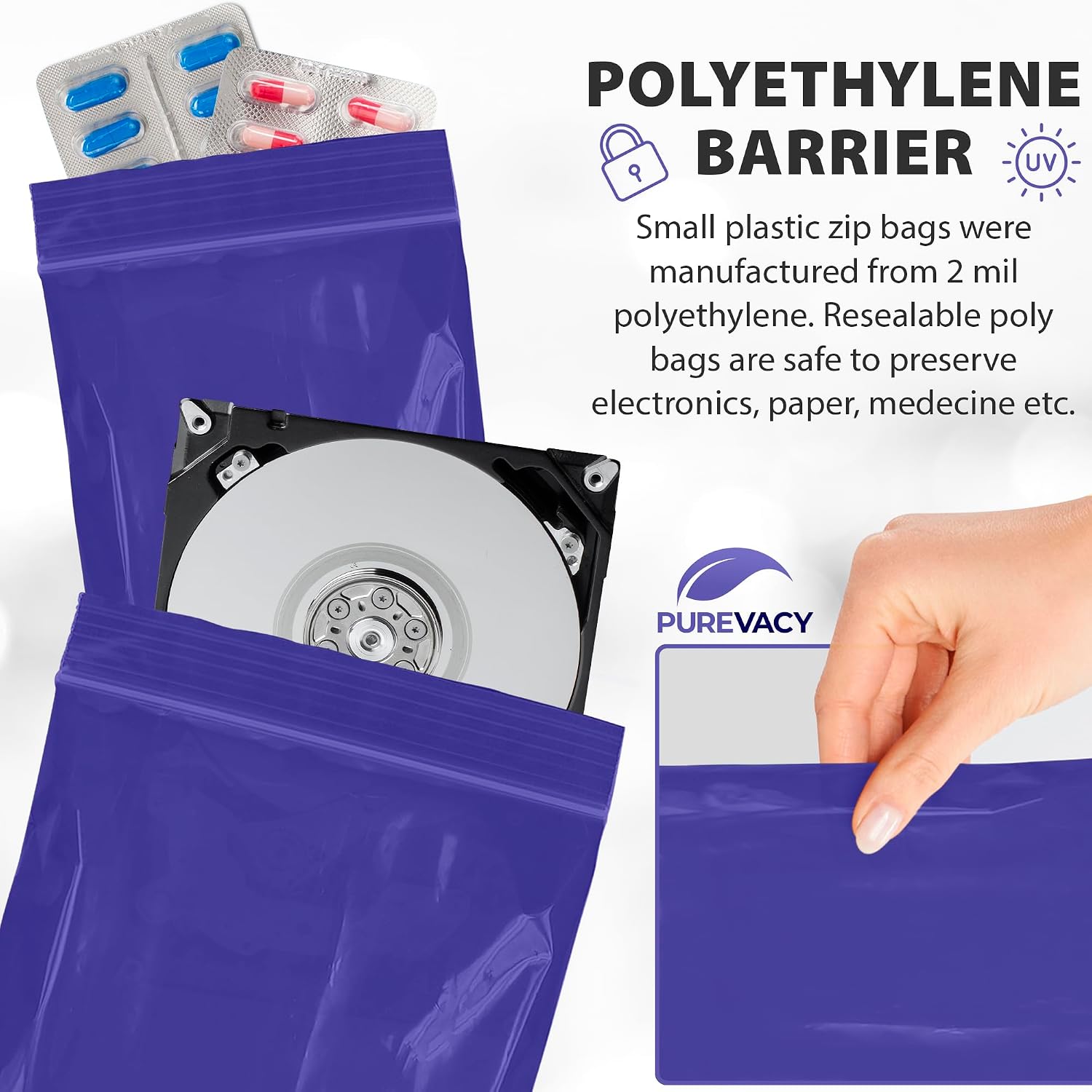 Blue Tint Zip Bags for Packaging, 9 x 12 Inches. Pack of 100 Plastic Baggies. Reclosable Plastic Bags. 2 Mil Thick Polyethylene Zip Baggies. Reclosable Bag with Zipper Closure
