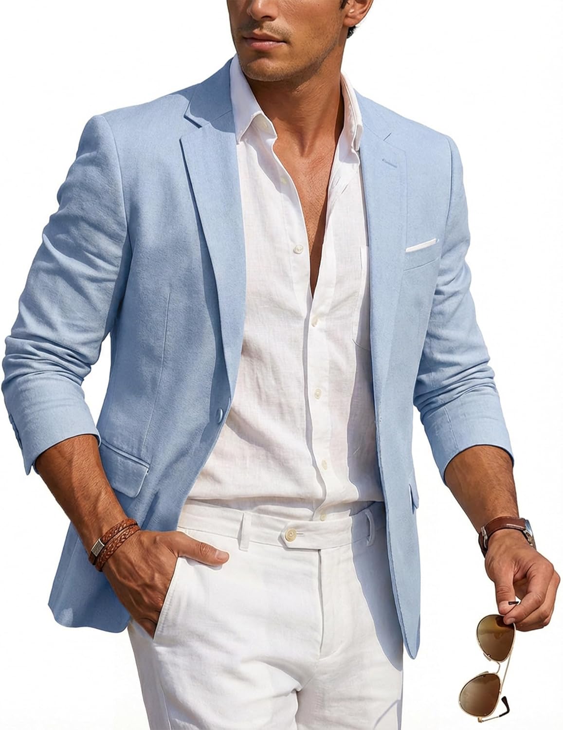 Hihawk One Button Men's Linen Blazer, Slim Fit Casual Suit Jacket, Daily Lightweight Sport Coat