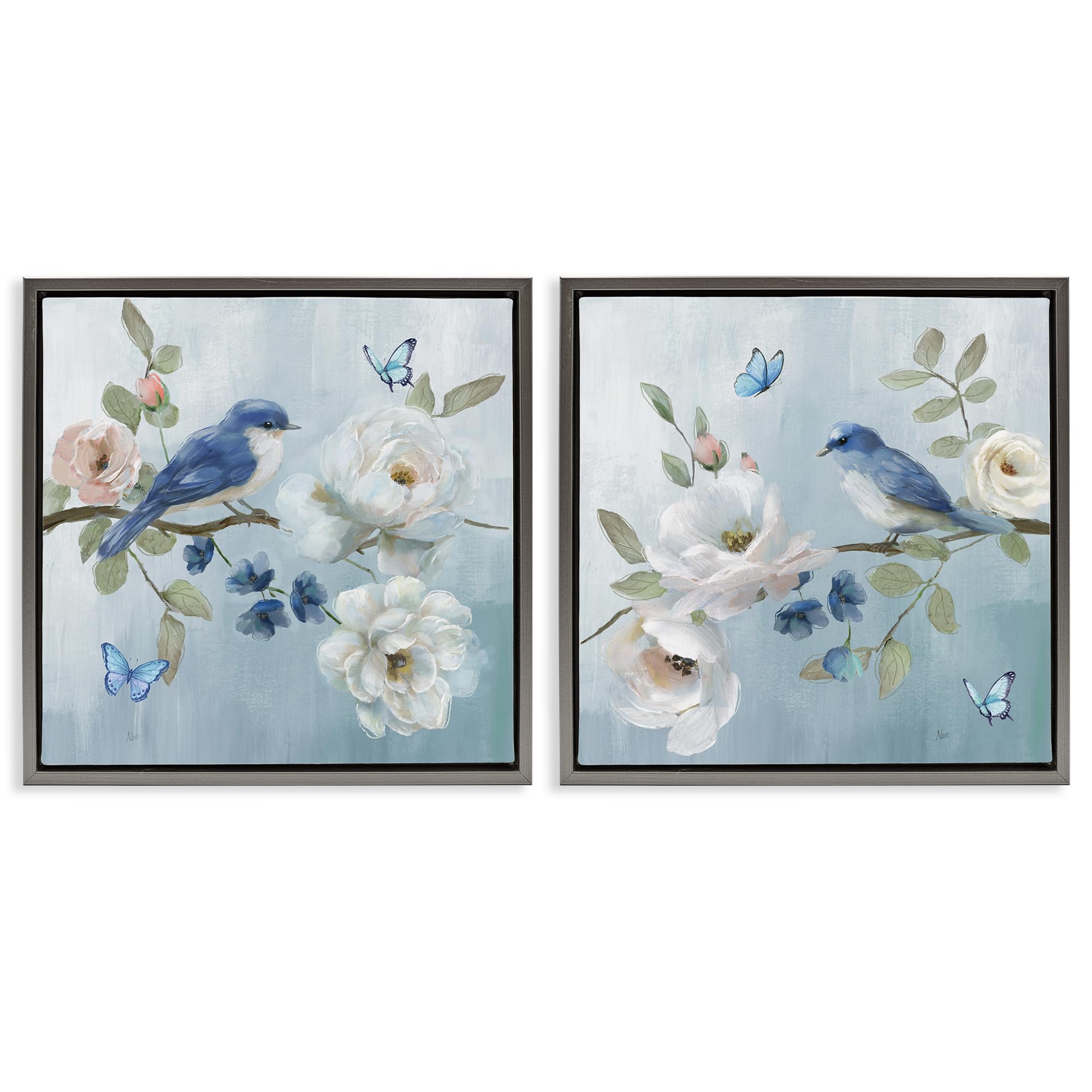 Stupell Industries 'Nature's Tranquility Florals', 2pc Floating Frame Art Set 2, Gray, 25 x 25 Inches, Easy to Hang and Sturdy, Made in USA, by Nan