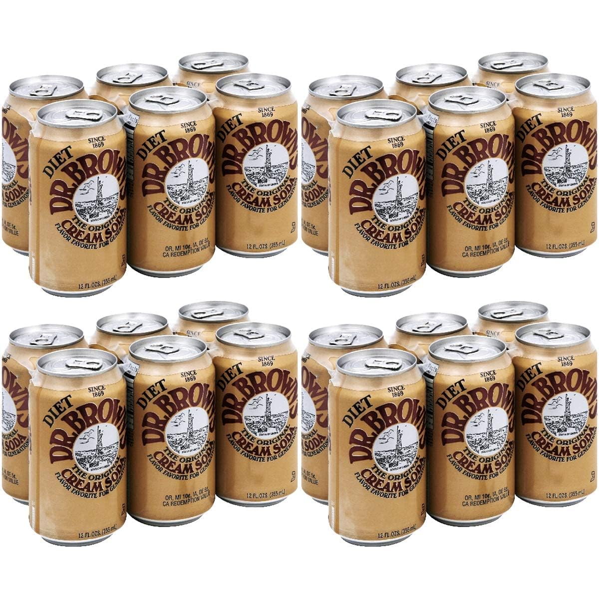 Dr Brown Soda Cream Soda Diet 6 pack 12-ounces Pack of 4