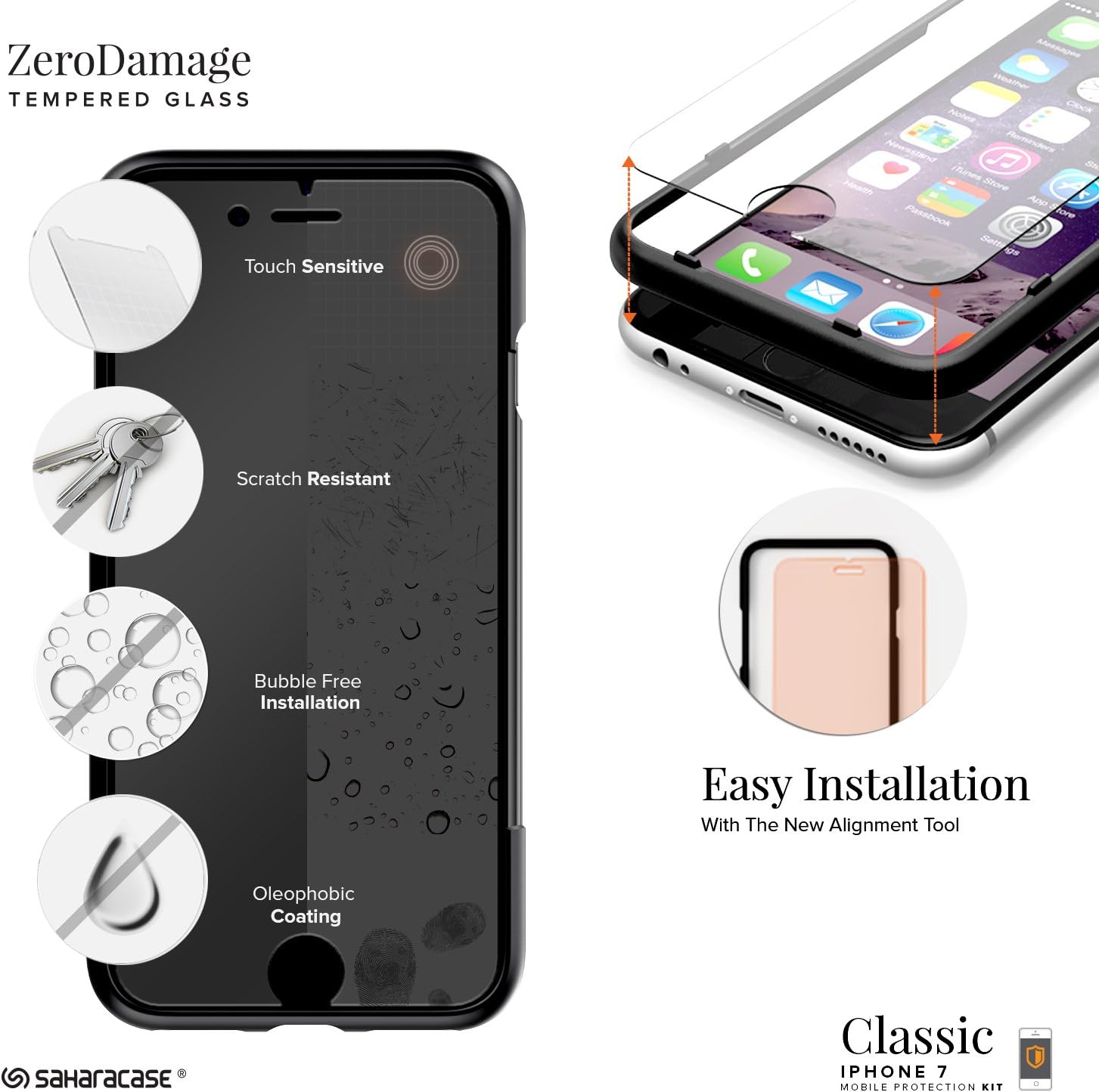 SaharaCase Classic Protection Kit Bundle with [ZeroDamage Tempered Glass Screen Protector] for iPhone SE (Gen 2), 8 & 7 Rugged Slim – Scorpion Black