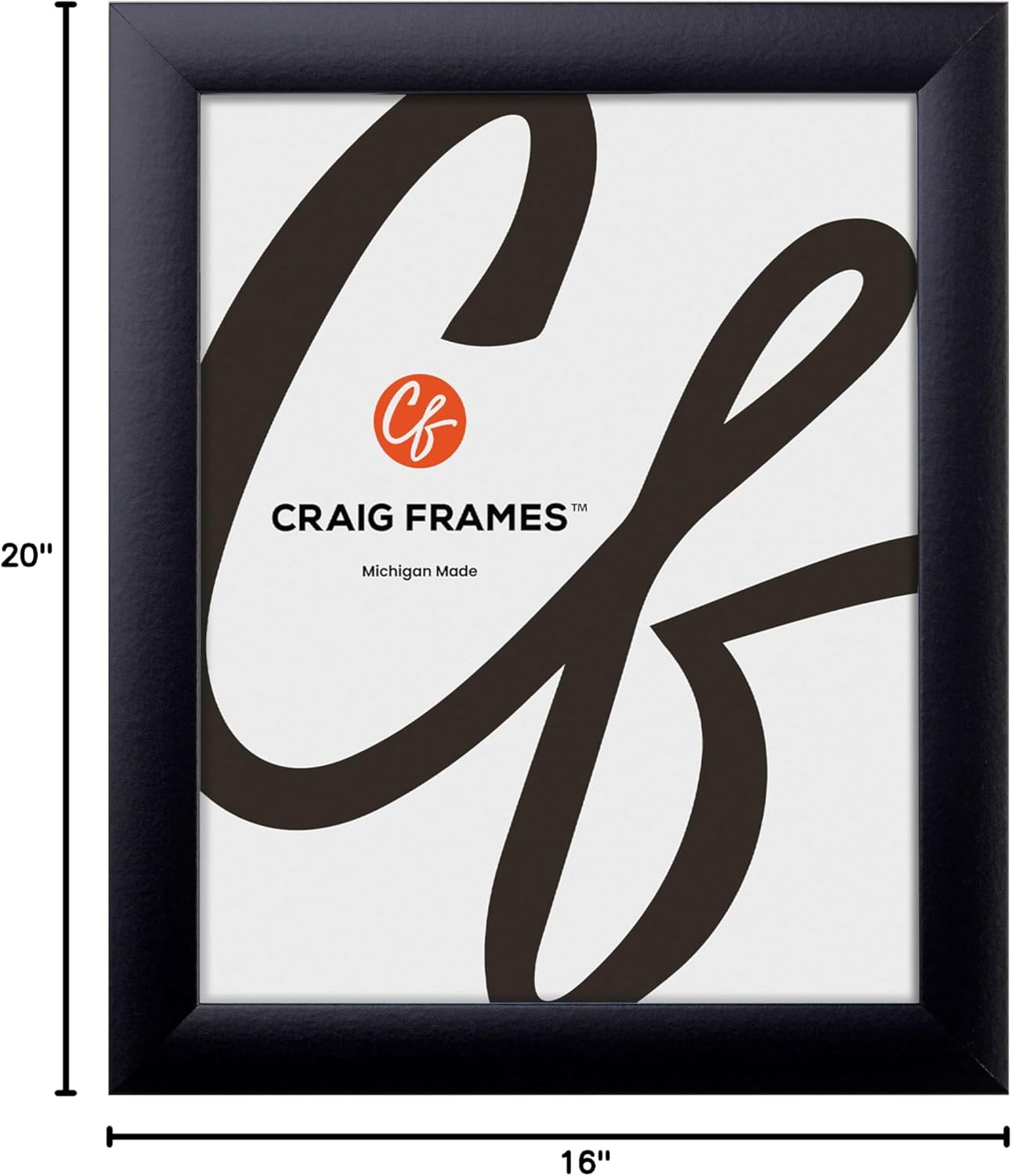 Craig Frames 16x20 Black Poster Frame – 1 Inch Modern MDF, Smooth Matte Finish, Lightweight Plexiglass Front, Easy Wall Mount for Artwork, Prints, or Photos – Style 1WB3, Made in USA