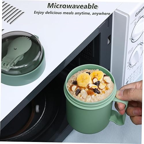 Miniatura 6 de Cabilock Taza de sopa para microondas con tapa y cuchara plegable, taza de desayuno verde portátil para avena, leche, sopa y cereales calientes,
