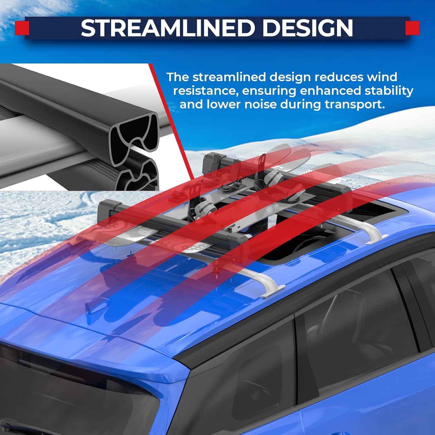 MOSTPLUS Lockable Ski Racks Snowboard Racks CrossBars Rack with Metal Lock and Rubber Padding,Fits 6 Pairs Skis or 4 Snowboards,Universal Fit for Vehicles,Aluminum 30"