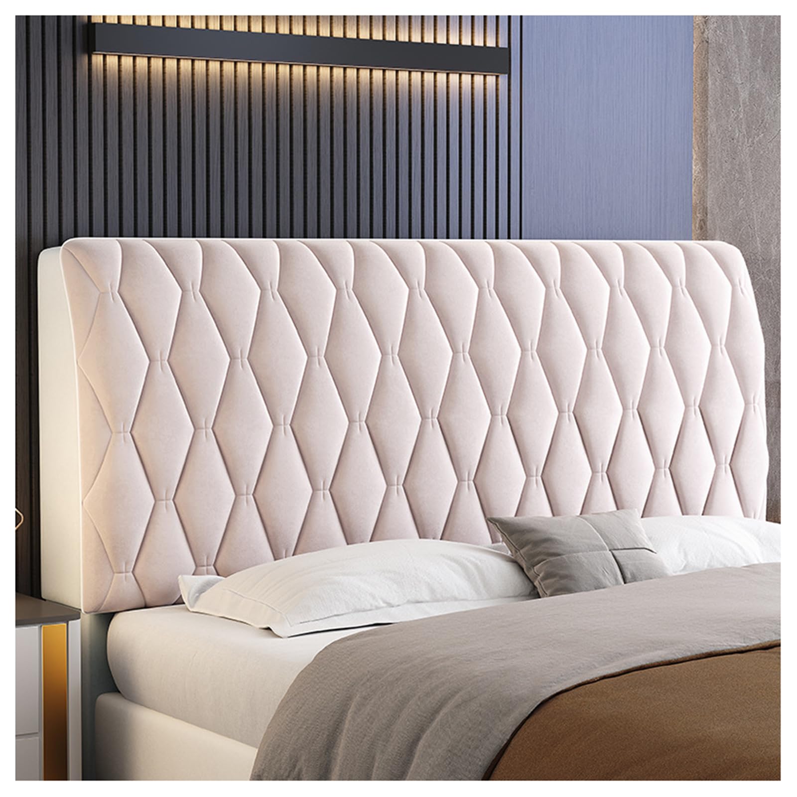 GOFOHIMI Velvet Headboard Covers for King Size Bed Headboard Cover Queen Full Dustproof Headboard ProtectorHead Board Cover Twin Headboard Slipcover,Beige,180cm