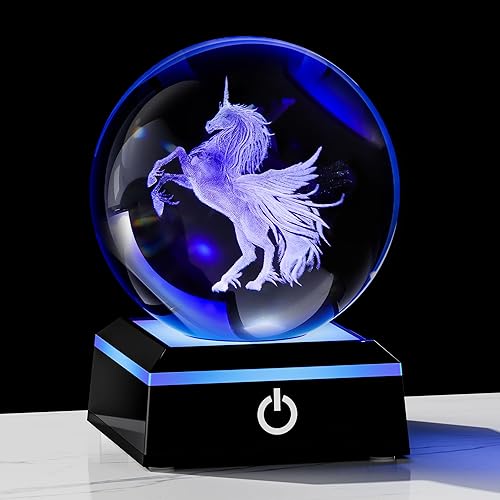 Miniatura 1 de Qianwei Regalos de unicornio para mujer, bola de cristal 3D de 3.14 pulgadas - 3.150 in, decoración de unicornio láser, animales de vidrio, figuras