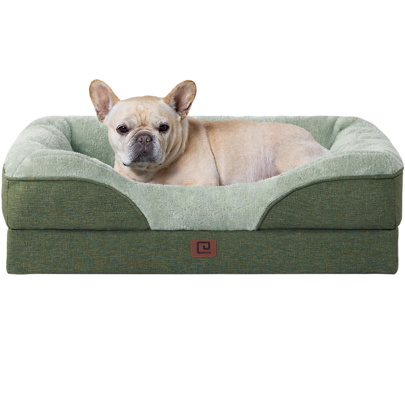 EHEYCIGA Memory Foam Dog Beds Medium Washable, Orthopedic Dog Beds Sofa with Sides and Waterproof Liner, Pet Couch with Washable Removable Cover and Non-Slip Bottom, 76x51x16cm, Sage Green — image 1