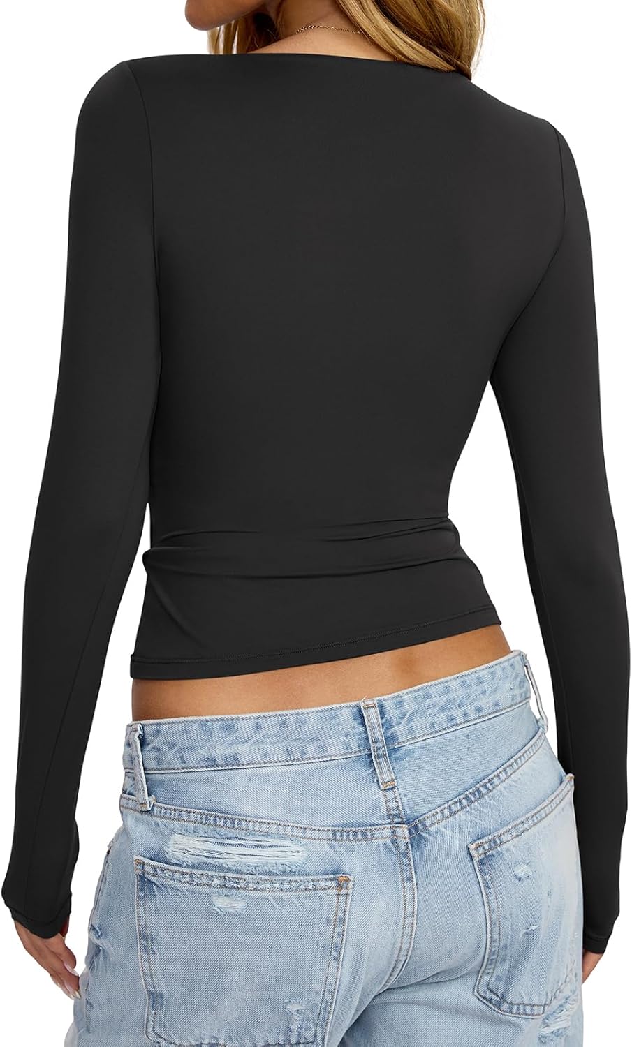 Womens Boat Neck Long Sleeve Shirts Ruched Double Lined Top Fitted Basic Tight Tee Spring Fall Clothes 2025 - Image 5