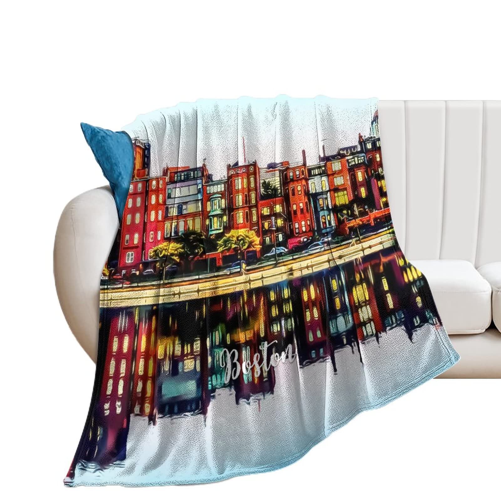 Couverture flanelle Boston 127x152 cm plaid canapé paysage urbain