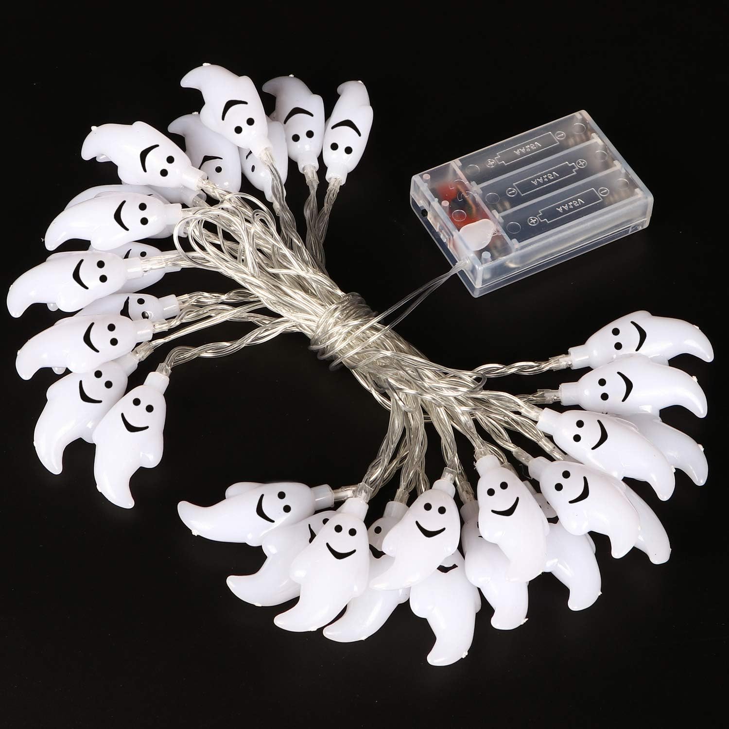 AYOGU1 8 Modes Halloween Ghost String Lights Decorations,30 LED 19.7Ft Ghost Battery Operated for Outdoor Decor,8 Modes Steady/Flickering Lights (Blue)