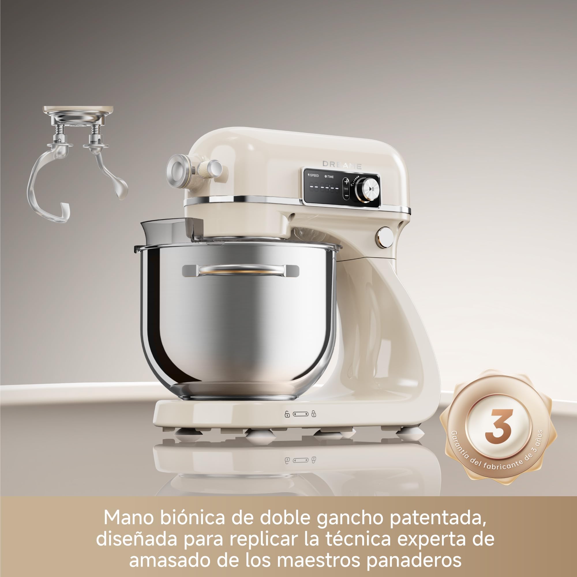 DREAME BioKnead, Robot Amasador, 12 Ajustes Precisos de Velocidad | Brazo Biónico Con Doble Gancho Patentado, Motor CC 800 W, 6 L, Cuerpo 100% Metálico, Pantalla Digital, Prácticos Accesorios