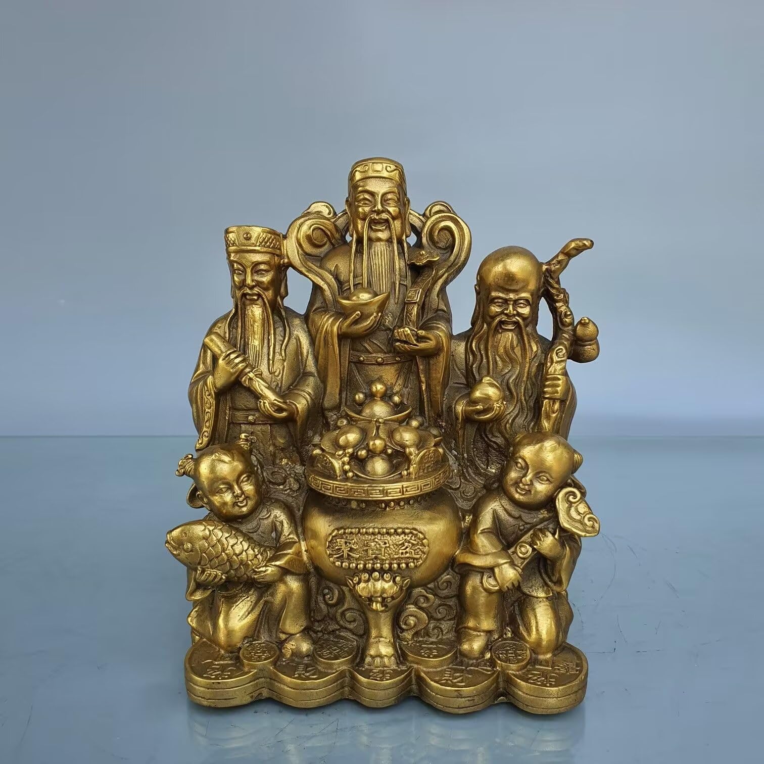 Dytartzx Fu Lu Shou Three Star Annunciation Buddha Brass Statue Set Living Room Buddha Hall offering Xifai Fuxing Charm Adornment