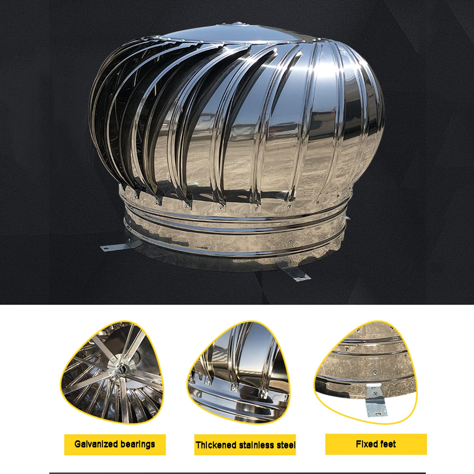 Sombrerete Giratorio para Chimenea, Acero Inoxidable 304, Altamente eficaz para la prevención de Corrientes descendentes y Mejora de la ventilación, con Patas fijas, 150 mm
