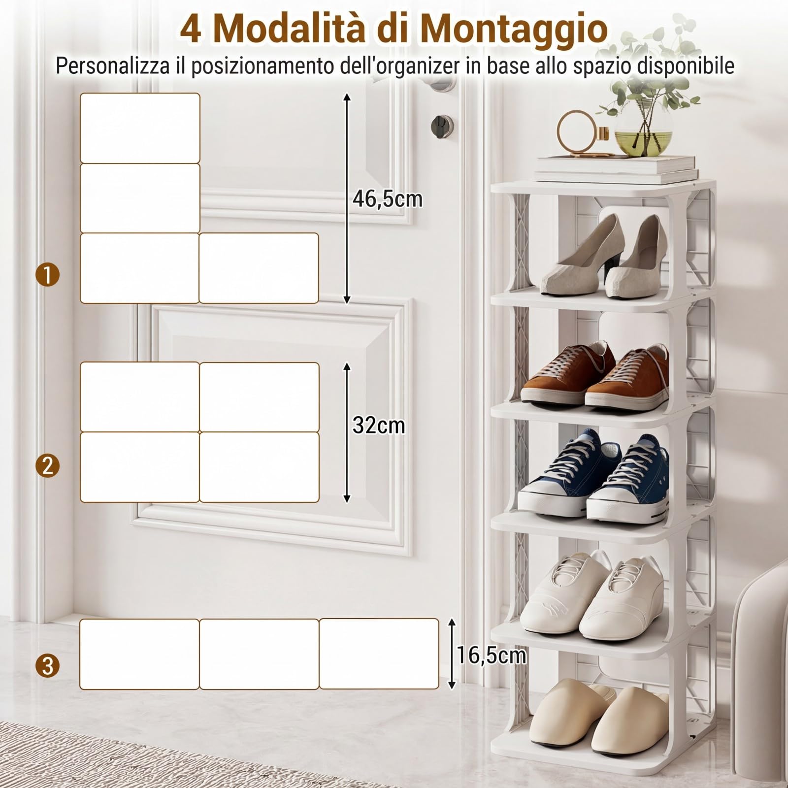COSTWAY Scarpiera a 6 Ripiani, Scaffale Porta Scarpe Impilabile in Plastica, Organizzatore Verticale Salvaspazio per Ingresso, 27,5x24,5x76,5 cm (Bianco)