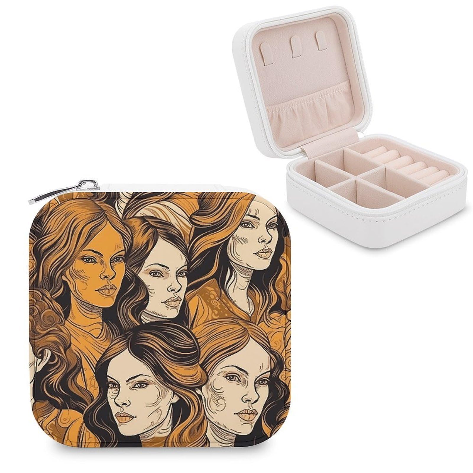 FekiLoot Female Face Jewelry Case Personalized Leather Jewelry Box Mini Travel Jewelry Case Small Portable Jewelry Organizer for Ring Earrings Necklace Bracelet