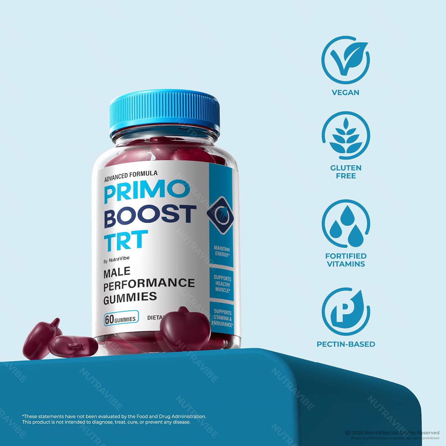 Primo Boost TRT Gummies, Premium Stamina, Power & Performance Support | Great-Tasting Daily Gummy for Energy | Easy-to-Chew, Fast-Acting Formula, Non-Habit Forming Supplement (60 Gummies)